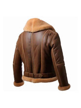 Men’s Brown Lapel Shearling Leather Jacket – Back View
